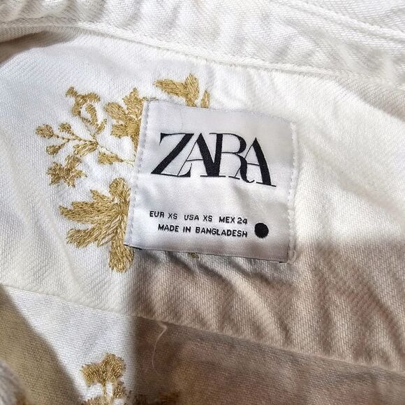 Zara White Gold Cropped Denim Jean Overshirt Button Down Jacket - Picture 3 of 9